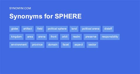 Sphere synonym - On this page you'll find 124 synonyms, antonyms, and words related to sphere, such as: circle, orb, planet, apple, ball, and the earth. Quiz It’s Not Hearsay, It’s Here: The …